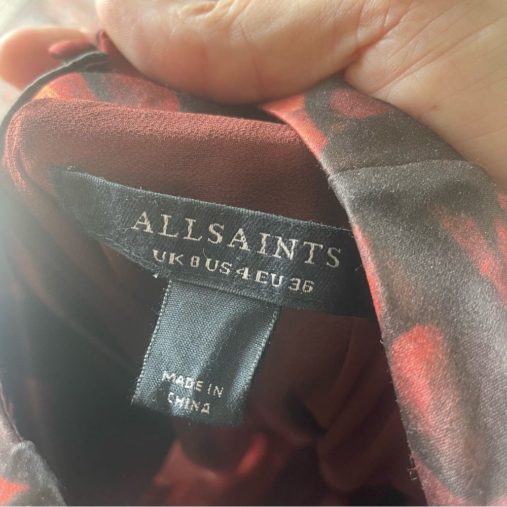 Allsaints orange/Red and black dress with a tie at the side - Picture 7 of 7
